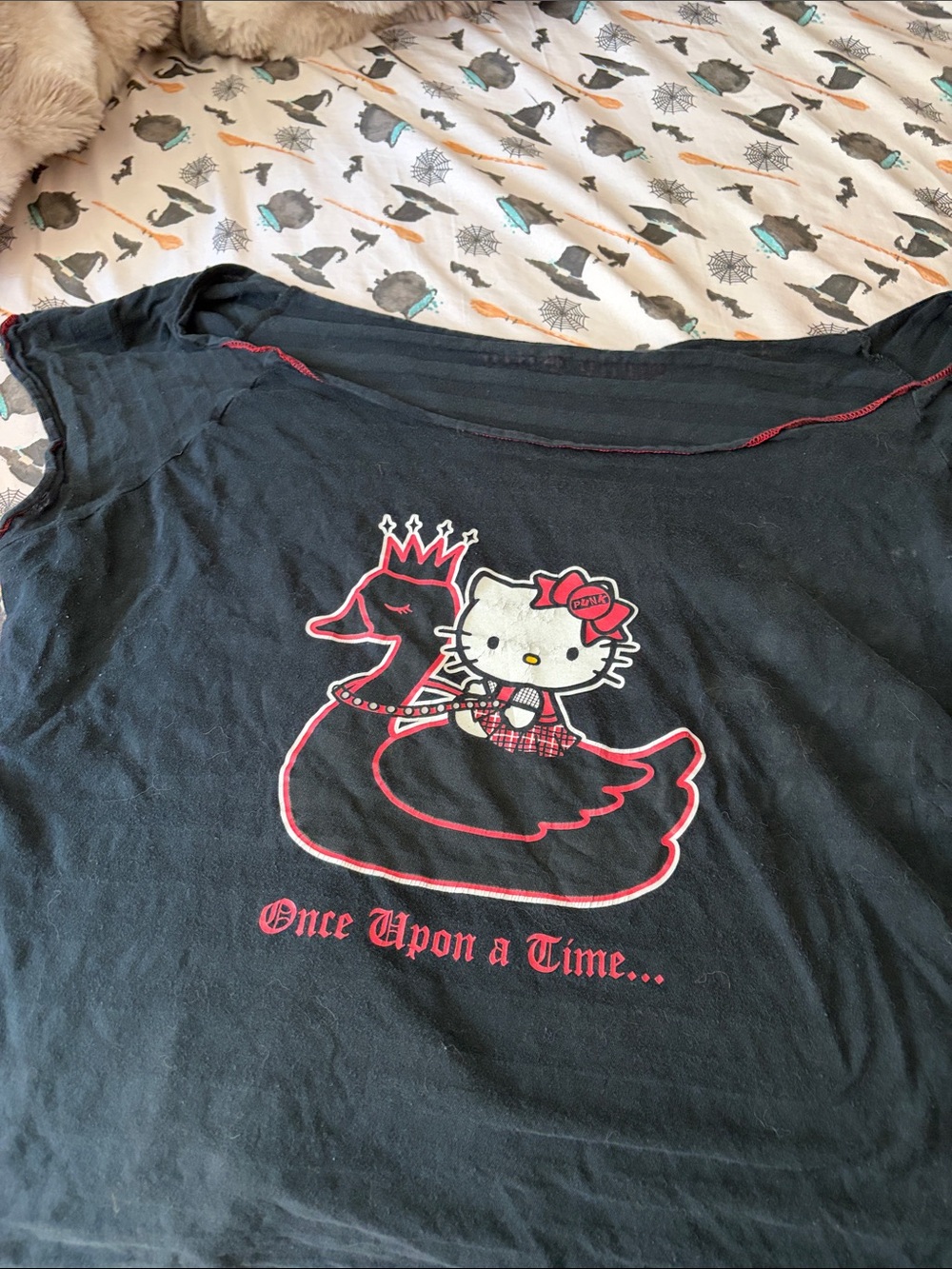 Classic Hello Kitty Black Tee&Pink & White Design&Graphic”Once Upon A Time”